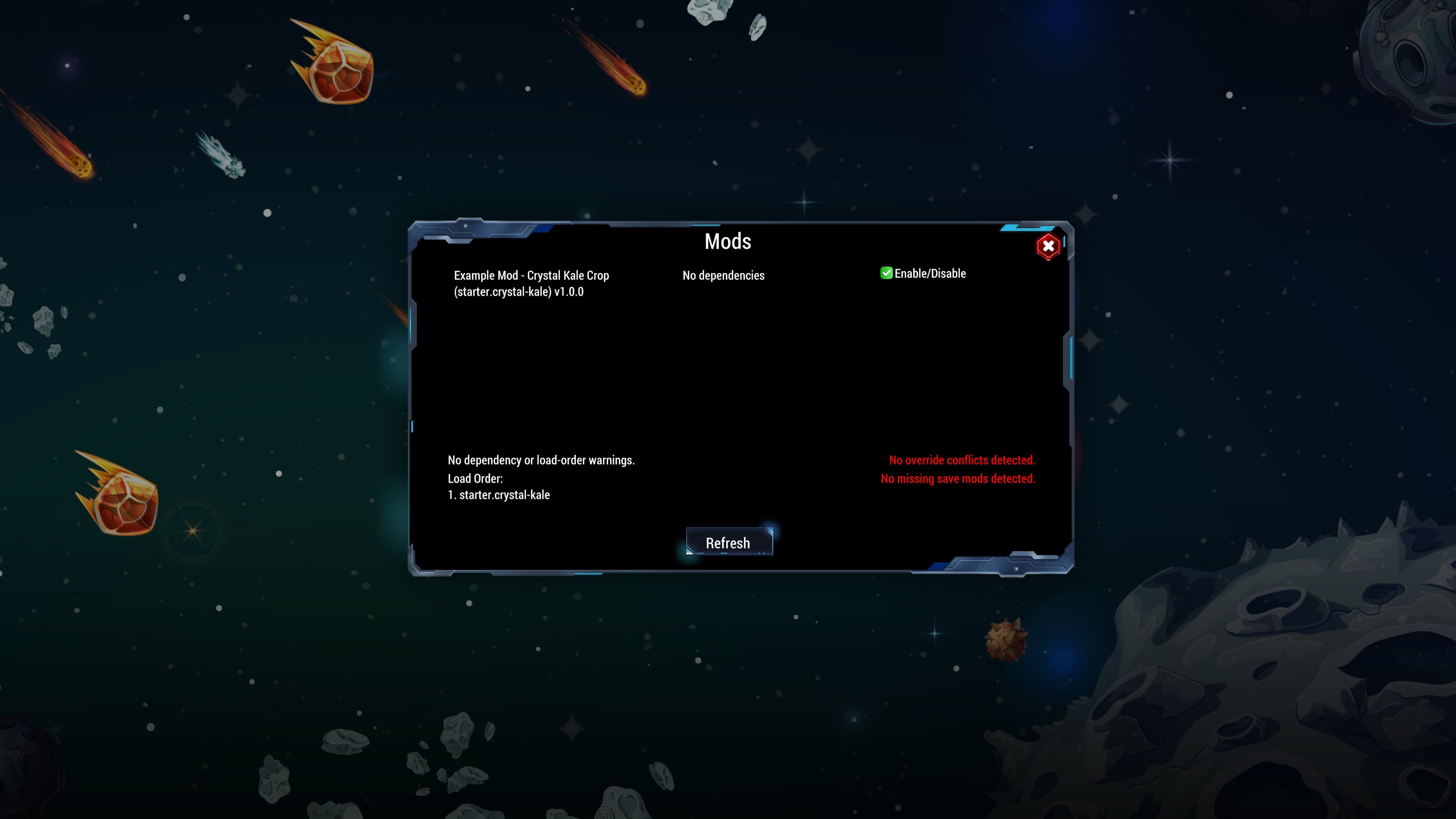 The mod management and add-mod screen.